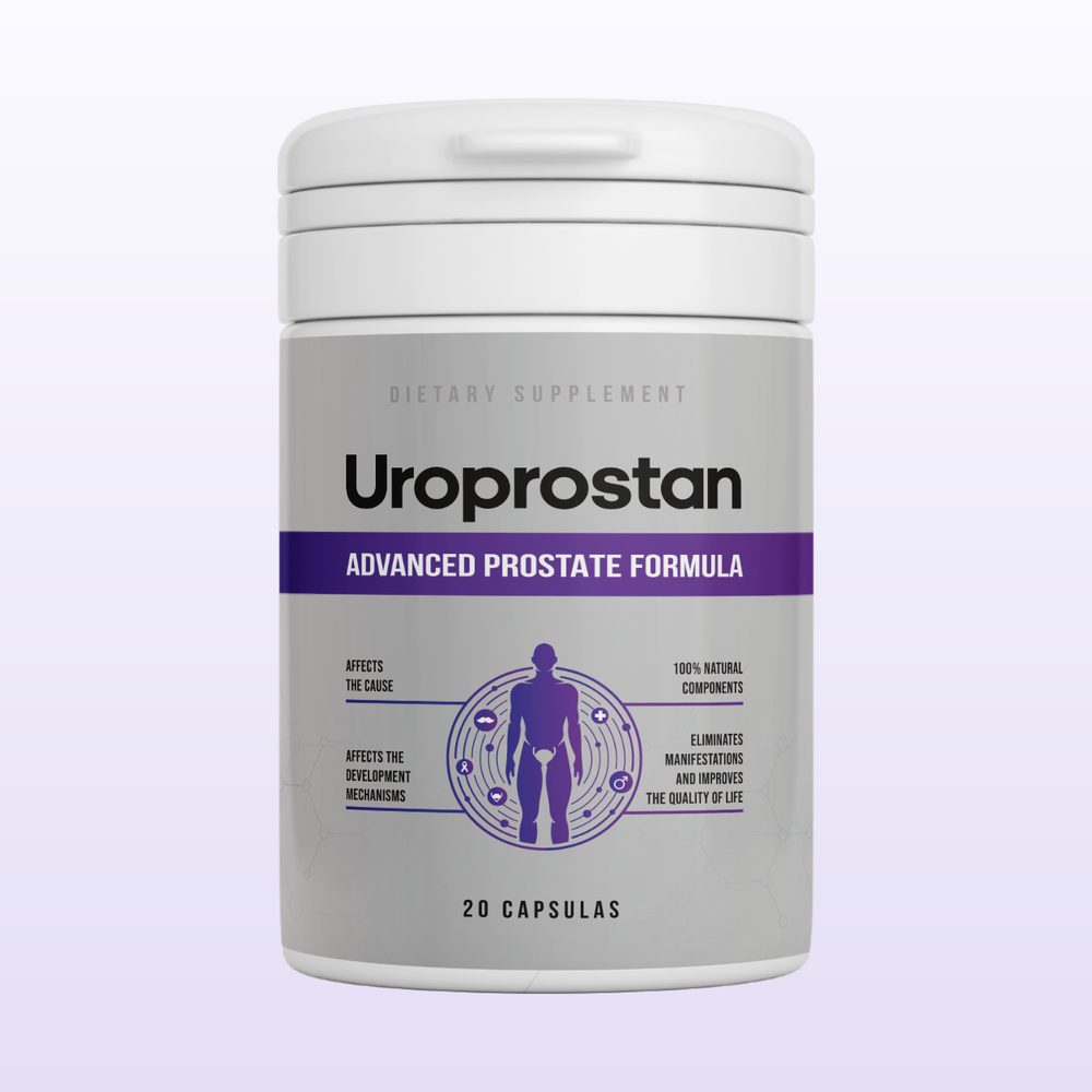 Uroprostan, embalagem roxa e cinzenta, junto a um eucalipto